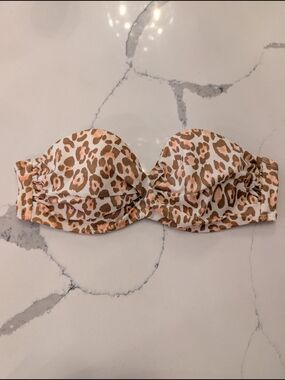 Victoria's Secret Leopard Print Push-up Strapless Bandeau Bathingsuit Top - 36B